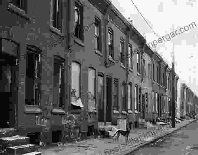 Black And White Photograph Of A Group Of People Gathered In Front Of A Row Of Abandoned Houses In Philadelphia Philadelphia Light: Volume One Selected Photographs 1973 1978