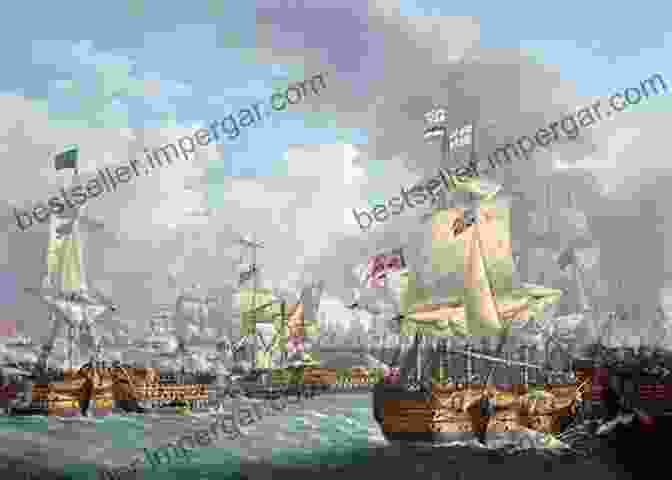 Epic Illustration Depicting The Battle Of Trafalgar, With The British Fleet Valiantly Engaging The French And Spanish Ships. The Life Of Nelson Vol II Illustrated Edition