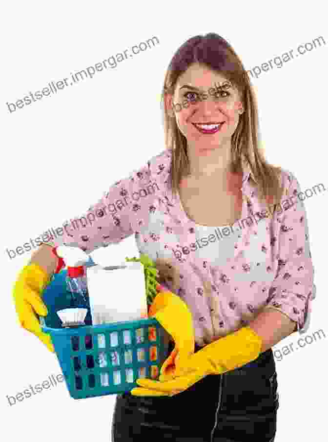 Smiling Woman Holding A Cleaning Caddy, Surrounded By Clean Surfaces And Sparkling Appliances Household Cleaning Tips Aurore Lamanon