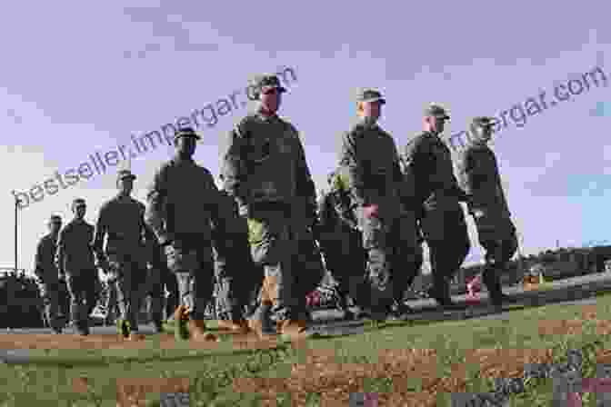 Soldiers Marching In Formation At A Military Camp Military Life In Bivouac Camp Garrison Barracks C